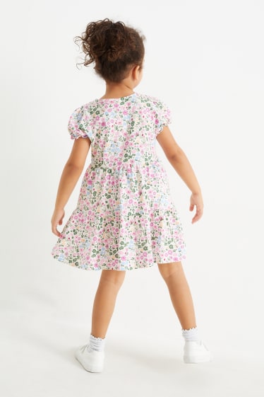 Kinderen - Set - jurk en tasje - 2-delig - gebloemd - roze / donkergroen