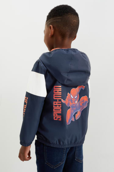 Bambini - Uomo Ragno - giacca con cappuccio - foderata - impermeabile - blu scuro