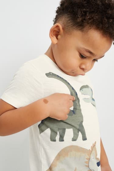 Kinder - Multipack 3er - Dino - Kurzarmshirt - cremeweiß