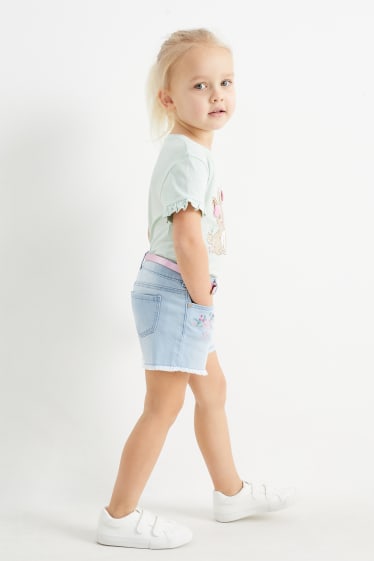 Kinder - Blume - Jeans-Shorts mit Gürtel - helljeansblau
