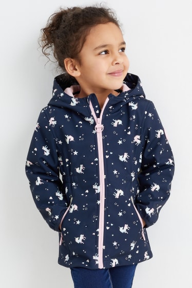 Bambini - Unicorno - giacca soft shell con cappuccio - impermeabile - blu scuro