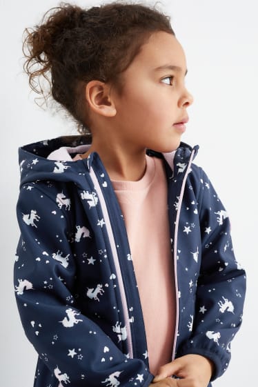 Children - Unicorn - softshell jacket with hood - waterproof - dark blue