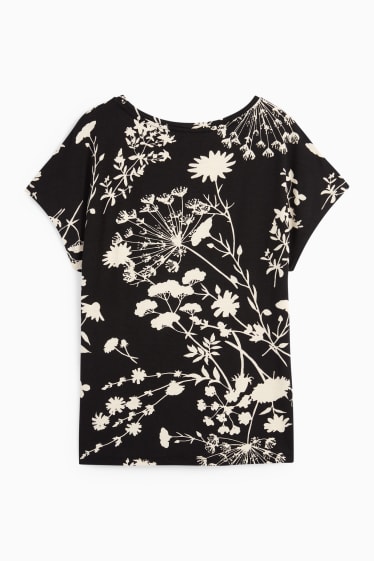 Femmes - T-shirt basique - à fleurs - noir