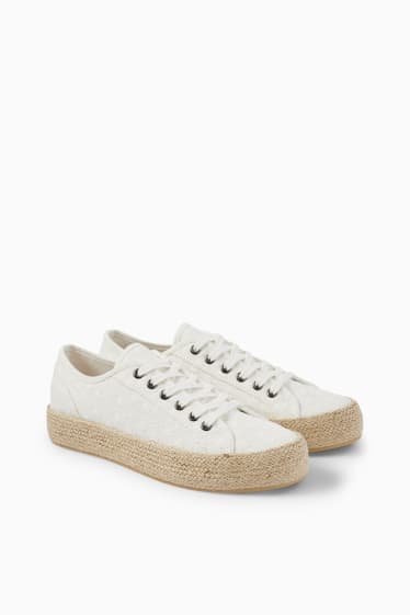 Donna - Sneakers stile espadrillas - a fiori - bianco crema