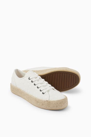 Donna - Sneakers stile espadrillas - a fiori - bianco crema