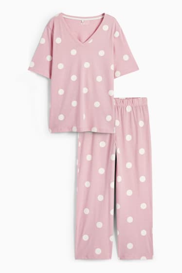 Damen - Pyjama - 2 teilig - gepunktet - rosa