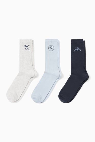 Hommes - Lot de 3 - chaussettes de tennis à motif - baleine - bleu clair