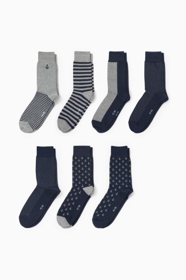 Hombre - Pack de 7 - calcetines con dibujo - anclas - azul oscuro