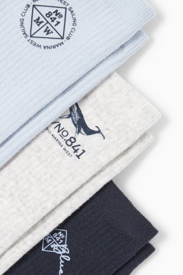 Men - Multipack of 3 - tennis socks with motif - whale - light blue