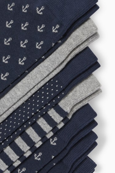Heren - Set van 7 paar - sokken met motief - anker - donkerblauw
