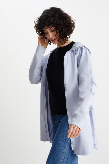 Damen - Softshellmantel mit Kapuze - 4 Way Stretch - hellblau