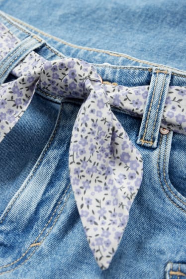 Kinderen - Korte cargo-spijkerbroek - jeanslichtblauw