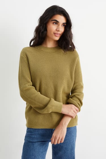 Kobiety - Sweter z linii basic - musztardowy
