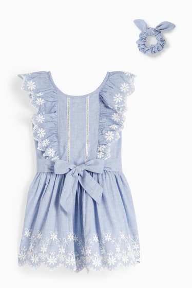 Niños - Flor - set - vestido y coletero - 2 piezas - azul