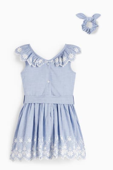 Dzieci - Kwiatek - komplet - sukienka i gumka do włosów owijka - 2 części - niebieski