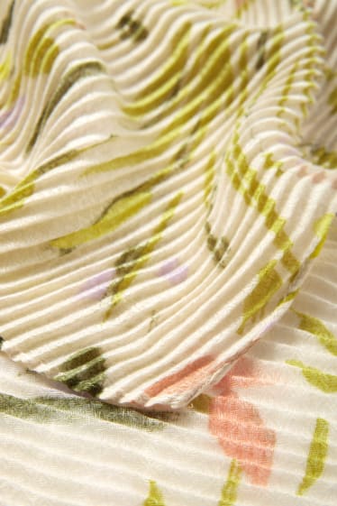 Dames - Plissé-sjaaltje - met patroon - crème wit
