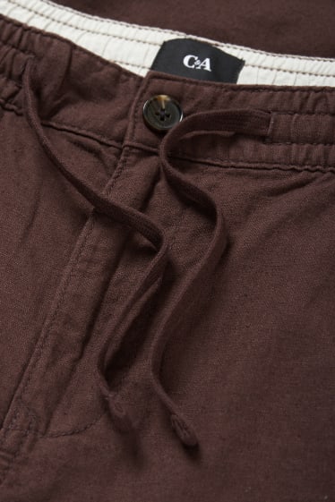 Pánské - Kalhoty chino - tapered fit - lněná směs - tmavohnědá