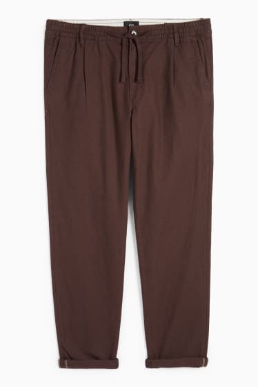 Uomo - Pantaloni chino - tapered fit - misto lino - marrone scuro