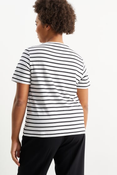 Kobiety - T-shirt basic - w paski - biały / czarny