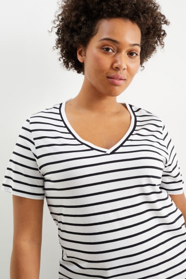 Mujer - Camiseta básica - de rayas - blanco / negro