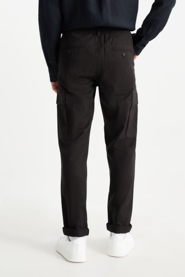 Hommes - Pantalon cargo - tapered fit - lin mélangé - noir