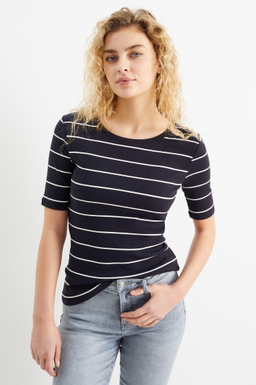 Women - Basic T-shirt - striped - dark blue