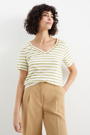 Donna - T-shirt basic - a righe - bianco / verde