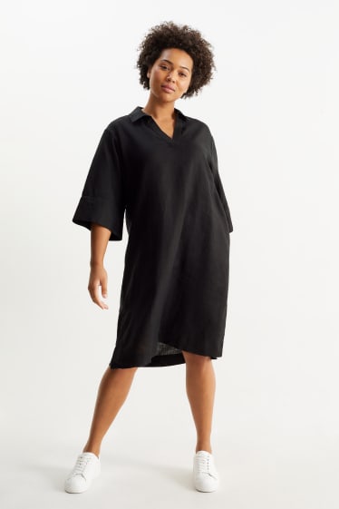 Women - Linen shirt dress - black