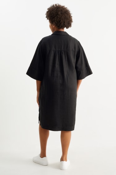 Dámské - Lněné halenkové šaty - černá