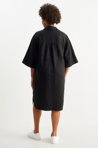 Women - Linen shirt dress - black