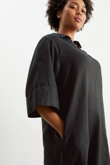 Femei - Rochie tip bluză din in - negru