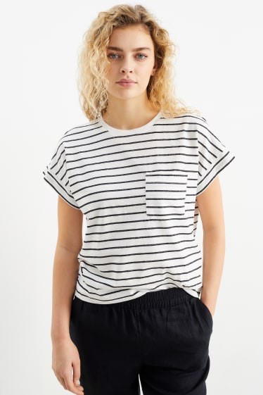 Mujer - Camiseta - de rayas - blanco / negro