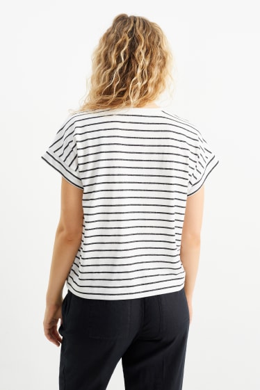 Damen - T-Shirt - gestreift - weiß / schwarz