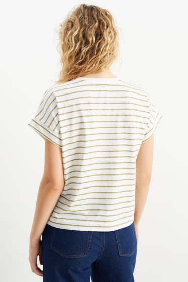 Women - T-shirt - striped - white / green