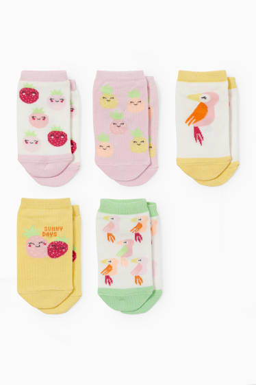Niños - Pack de 5 - verano - calcetines tobilleros con dibujo - amarillo