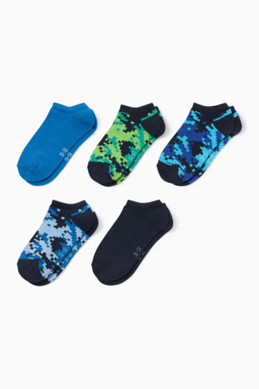 Enfants - Lot de 5 paires - Pixel - socquettes de sport à motif - bleu