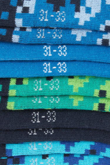 Niños - Pack de 5 - píxeles - calcetines tobilleros con motivo - azul
