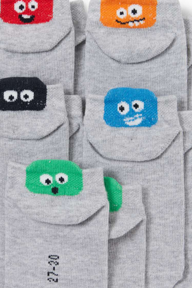 Niños - Pack de 5 - monstruo - calcetines tobilleros con motivo - gris claro jaspeado