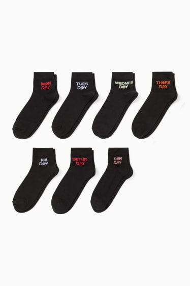 Heren - Set van 7 paar - korte sokken met motief - weekdagen - zwart