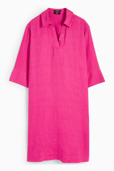 Mujer - Vestido camisero de lino - rosa oscuro