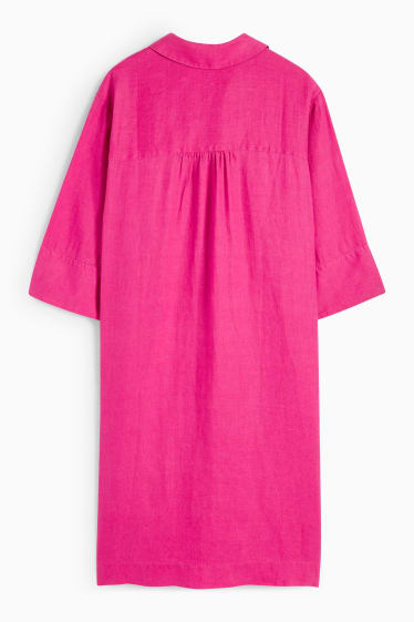 Dona - Vestit camiser de lli - rosa fosc