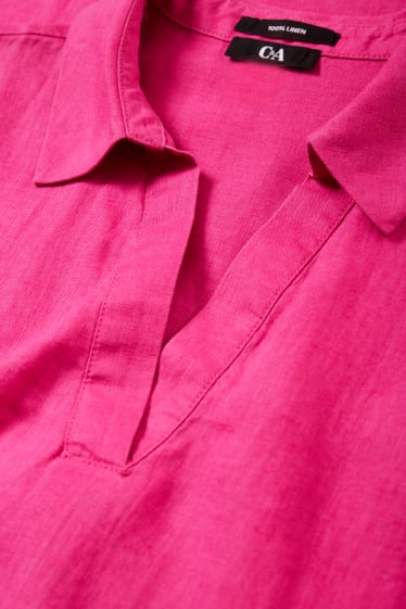 Dámské - Lněné halenkové šaty - tmavě růžová