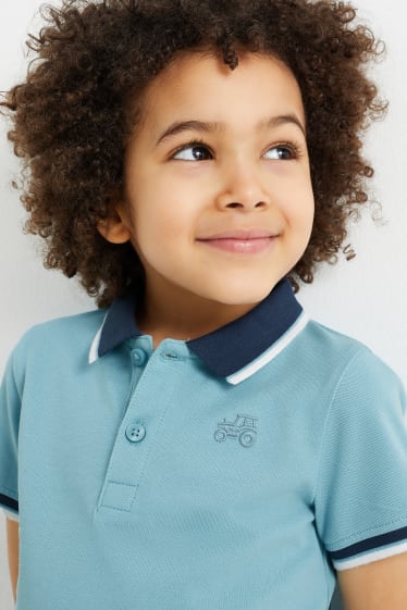 Kinderen - Tractor - poloshirt - turquoise