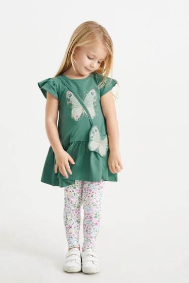 Dzieci - Motyl - komplet - sukienka, legginsy i torebka - 3 części - zielony