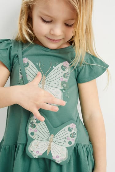 Dzieci - Motyl - komplet - sukienka, legginsy i torebka - 3 części - zielony
