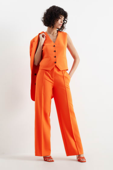 Femmes - Pantalon en toile - high waist - wide leg - orange