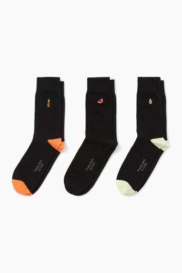 Men - Multipack of 3 - socks with motif - fruits - black