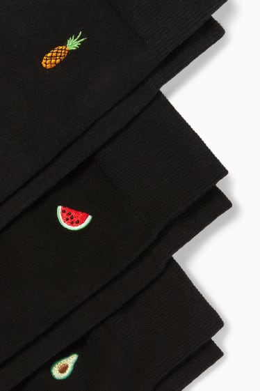 Heren - Set van 3 paar - sokken met motief - vruchten - zwart