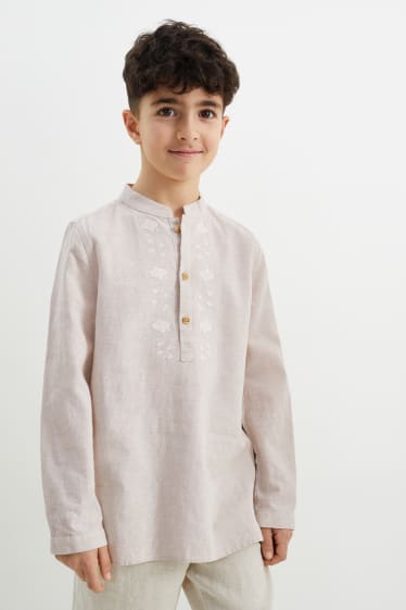 Enfants - Chemise - lin mélangé - rayée - beige clair