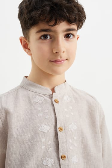 Bambini - Camicia - misto lino - a righe - beige chiaro